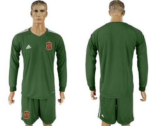 Spain Blank Army Green Long Sleeves Goalkeeper Soccer Country Jersey-1