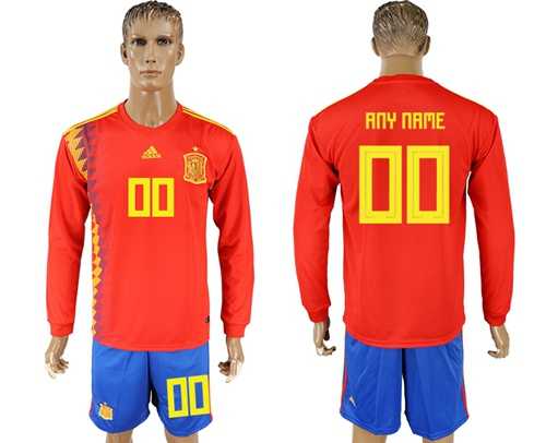 Spain Personalized Home Long Sleeves Soccer Country Jersey