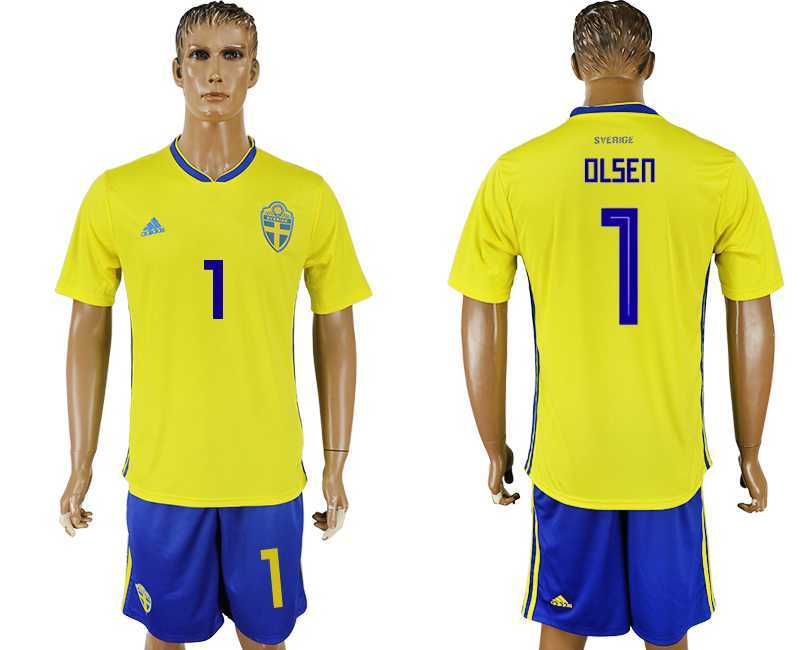 Sweden #1 OLSEN Home 2018 FIFA World Cup Soccer Jersey