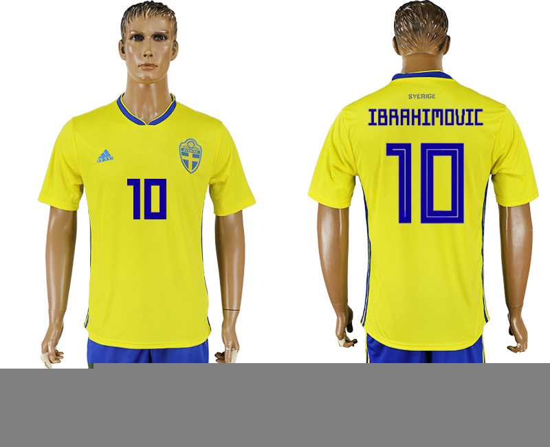 Sweden #10 IBRAHIMOVIC Home 2018 FIFA World Cup Soccer Jersey