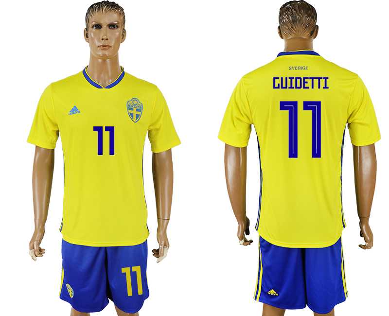 Sweden #11 GUIDETTI Home 2018 FIFA World Cup Soccer Jersey