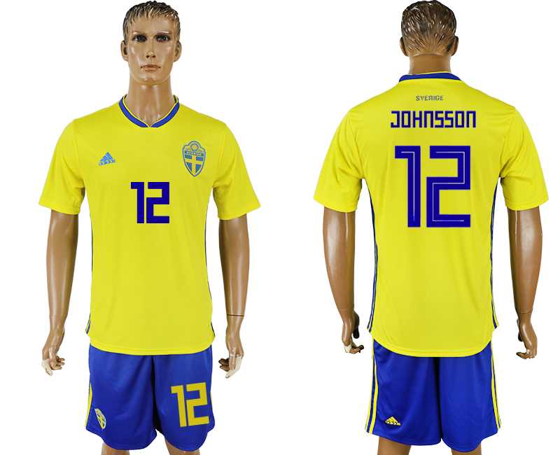 Sweden #12 JOHNSSON Home 2018 FIFA World Cup Soccer Jersey