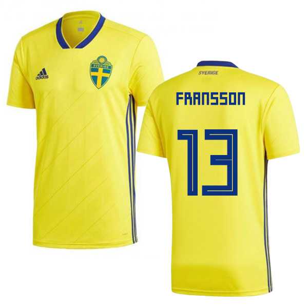 Sweden #13 Fransson Home Kid Soccer Country Jersey