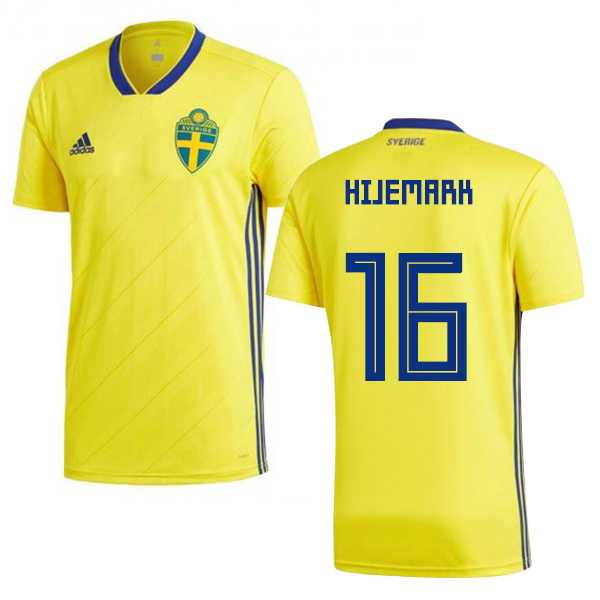 Sweden #16 Hijemark Home Kid Soccer Country Jersey