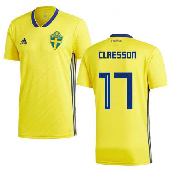 Sweden #17 Claesson Home Kid Soccer Country Jersey