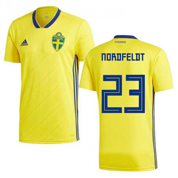 Sweden #23 Nordfeldt Home Kid Soccer Country Jersey