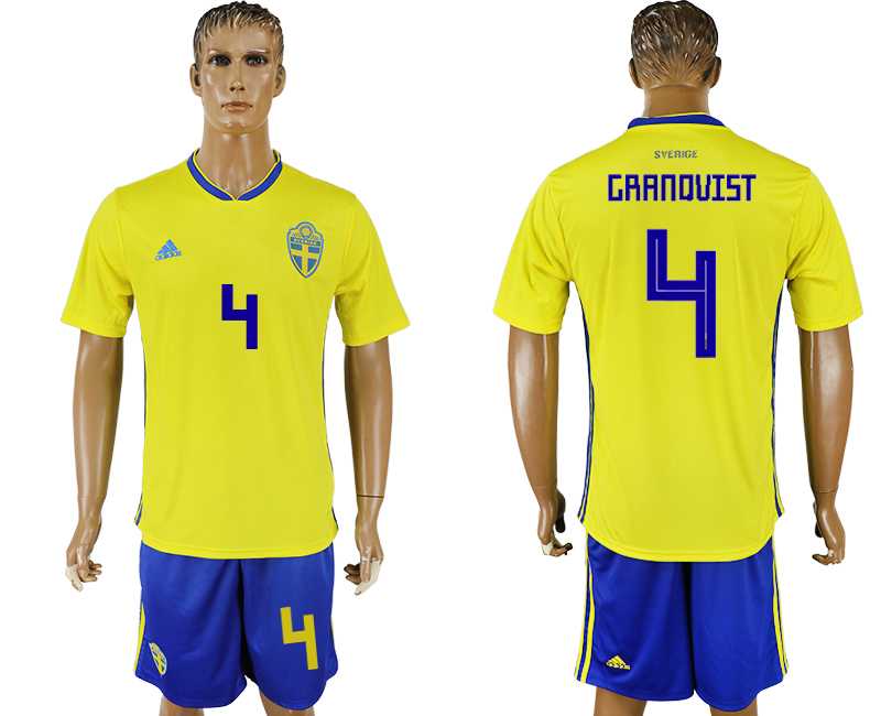 Sweden #4 GRANOVIST Home 2018 FIFA World Cup Soccer Jersey