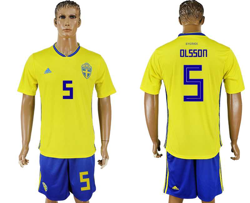 Sweden #5 OLSSON Home 2018 FIFA World Cup Soccer Jersey