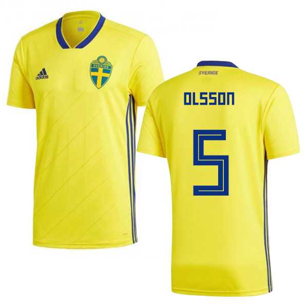Sweden #5 Olsson Home Kid Soccer Country Jersey