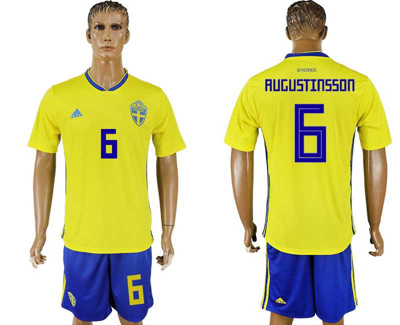 Sweden #6 RUGUSTINSSON Home 2018 FIFA World Cup Soccer Jersey