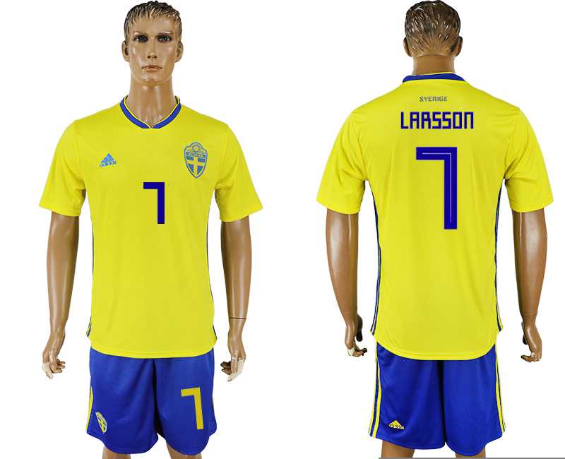 Sweden #7 LARSSON Home 2018 FIFA World Cup Soccer Jersey
