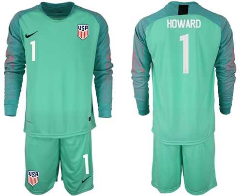 USA #1 Howard Green Long Sleeves Goalkeeper Soccer Country Jersey
