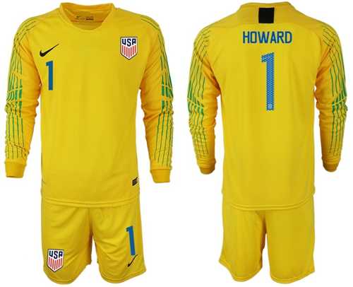 USA #1 Howard Yellow Goalkeeper Long Sleeves Soccer Country Jersey