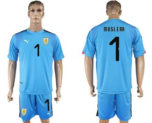 Uruguay #1 Muslera Blue Goalkeeper Soccer Country Jersey