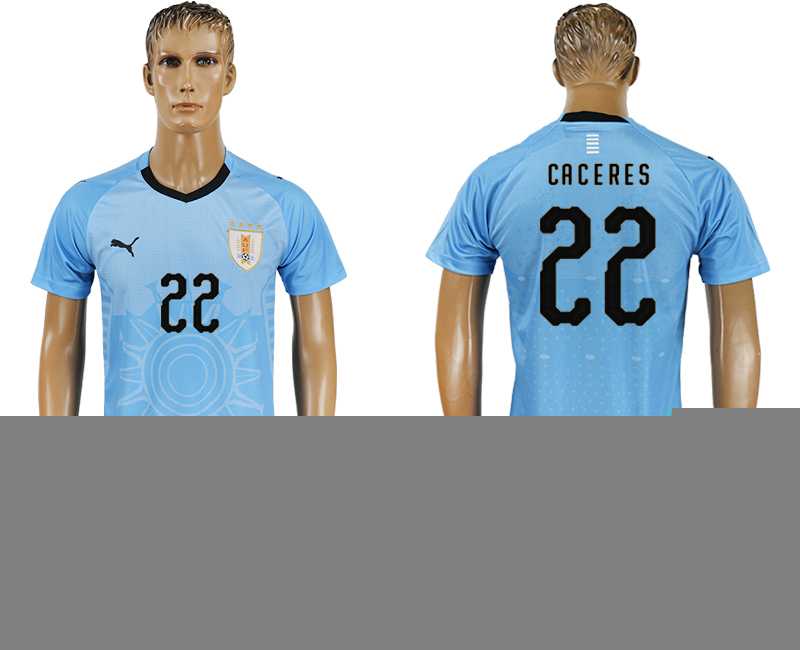 Uruguay #22 CACERES Home 2018 FIFA World Cup Soccer Jersey