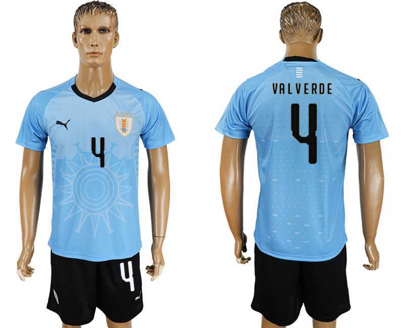Uruguay #4 VALVERDE Home 2018 FIFA World Cup Soccer Jersey