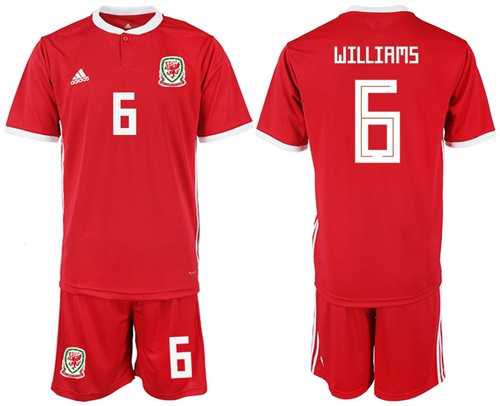 Wales #6 Williams Home Soccer Country Jersey