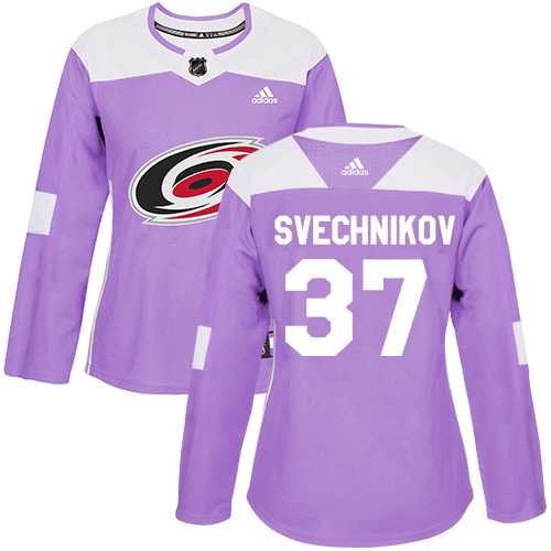 Women's Adidas Carolina Hurricanes #37 Andrei Svechnikov Purple Authentic Fights Cancer Stitched NHL Jersey