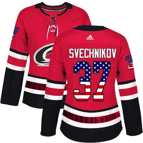 Women's Adidas Carolina Hurricanes #37 Andrei Svechnikov Red Home Authentic USA Flag Stitched NHL Jersey
