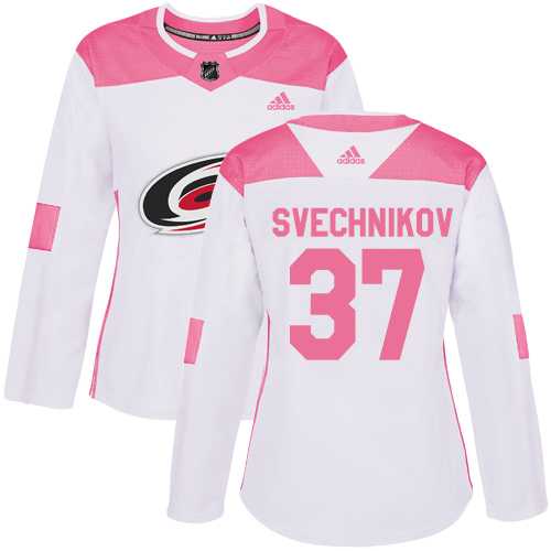 Women's Adidas Carolina Hurricanes #37 Andrei Svechnikov White Pink Authentic Fashion Stitched NHL Jersey