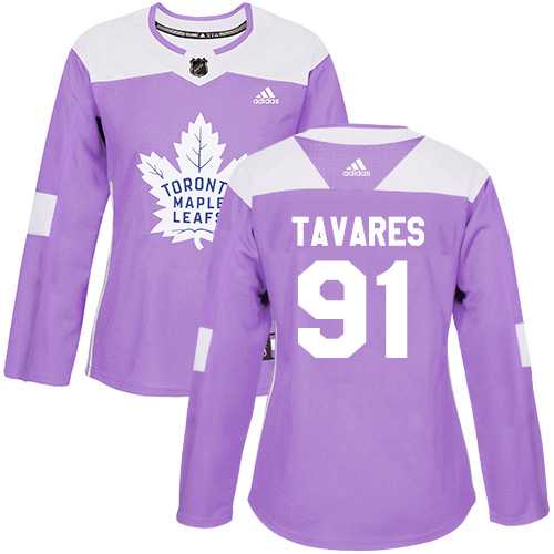 Women's Adidas Toronto Maple Leafs #91 John Tavares Purple Authentic Fights Cancer Stitched NHL Jersey
