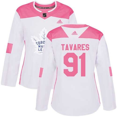 Women's Adidas Toronto Maple Leafs #91 John Tavares White Pink Authentic Fashion Stitched NHL Jersey