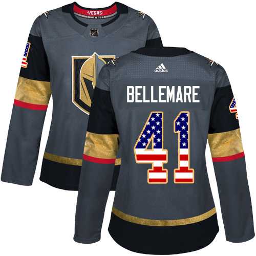 Women's Adidas Vegas Golden Knights #41 Pierre-Edouard Bellemare Authentic Gray USA Flag Fashion NHL