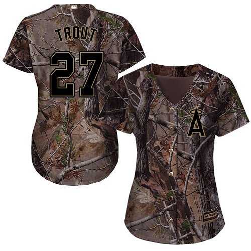 Women's Angels Of Anaheim #27 Mike Trout Camo Realtree Collection Cool Base Stitched MLB