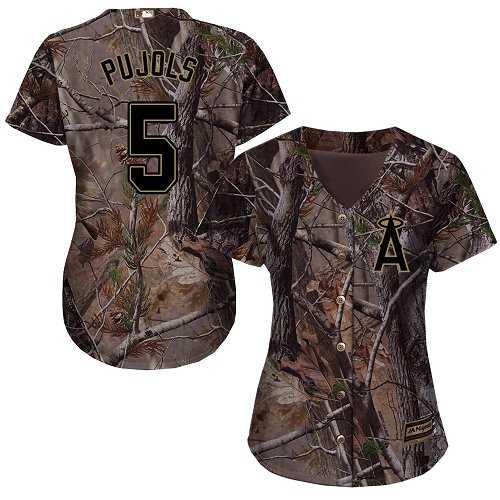 Women's Angels Of Anaheim #5 Albert Pujols Camo Realtree Collection Cool Base Stitched MLB