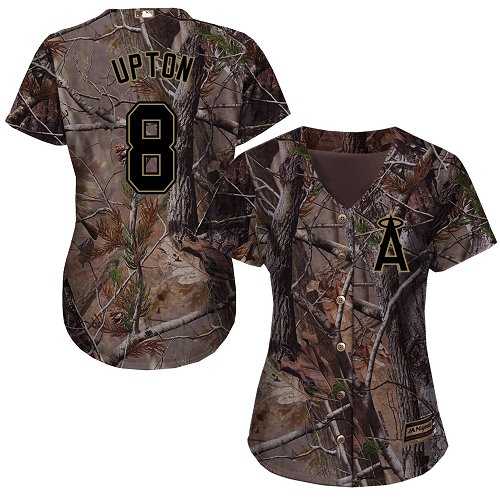 Women's Angels Of Anaheim #8 Justin Upton Camo Realtree Collection Cool Base Stitched MLB