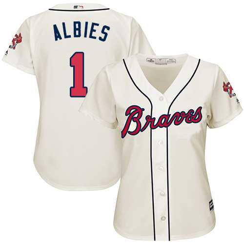 Women's Atlanta Braves #1 Ozzie Albies Cream Alternate Stitched MLB Jersey