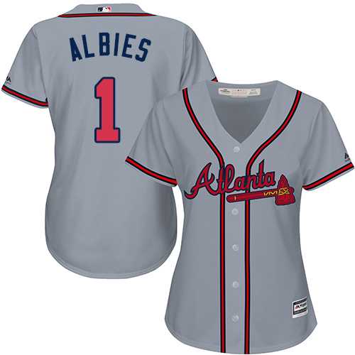 Women's Atlanta Braves #1 Ozzie Albies Grey Road Stitched MLB Jersey