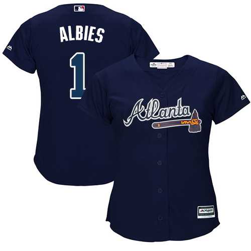 Women's Atlanta Braves #1 Ozzie Albies Navy Blue Alternate Stitched MLB Jersey