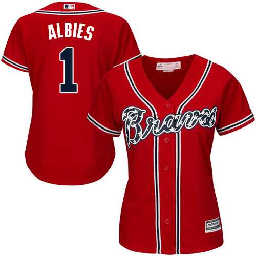 Women's Atlanta Braves #1 Ozzie Albies Red Alternate Stitched MLB Jersey Women's Atlanta Braves #1 Ozzie Albies Red Alternate Stitched MLB Jersey
