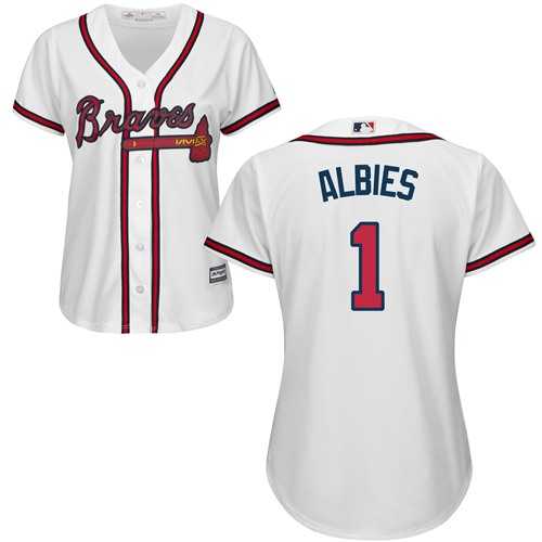 Women's Atlanta Braves #1 Ozzie Albies White Home Stitched MLB Jersey Women's Atlanta Braves #1 Ozzie Albies White Home Stitched MLB Jersey