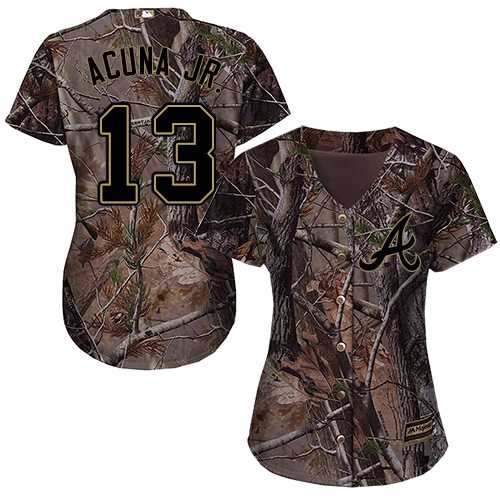 Women's Atlanta Braves #13 Ronald Acuna Jr. Camo Realtree Collection Cool Base Stitched MLB