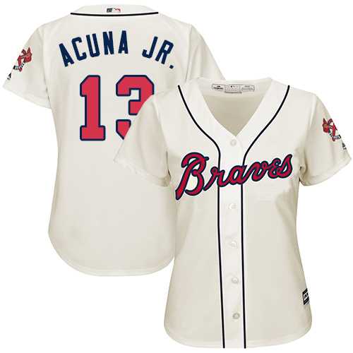 Women's Atlanta Braves #13 Ronald Acuna Jr. Cream Alternate Stitched MLB Jersey