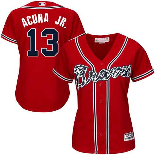 Women's Atlanta Braves #13 Ronald Acuna Jr. Red Alternate Stitched MLB Jersey