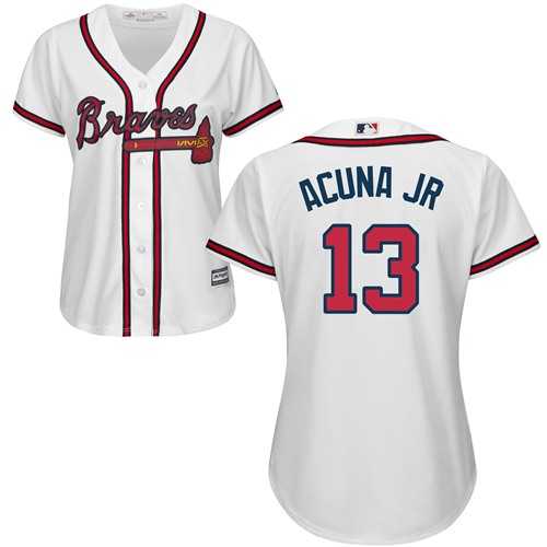 Women's Atlanta Braves #13 Ronald Acuna Jr. White Home Stitched MLB Jersey