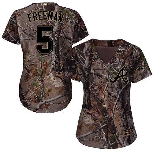 Women's Atlanta Braves #5 Freddie Freeman Camo Realtree Collection Cool Base Stitched MLB