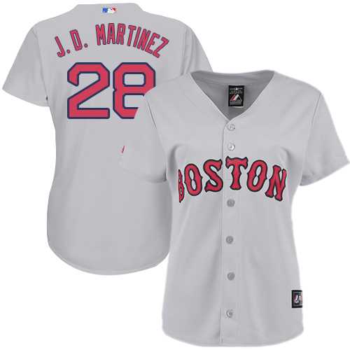 Women's Boston Red Sox #28 J. D. Martinez Grey Road Stitched Baseball Jersey