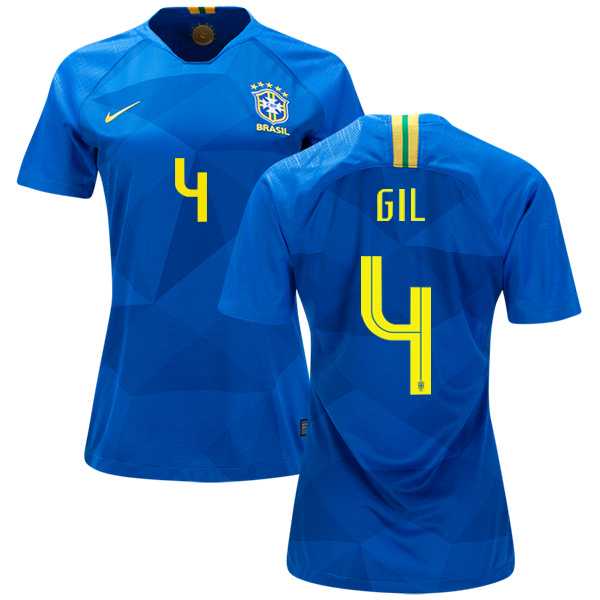 Women's Brazil #4 Gil Away Soccer Country Jersey