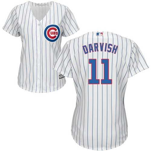 Women's Chicago Cubs #11 Yu Darvish White(Blue Strip) Home Stitched MLB