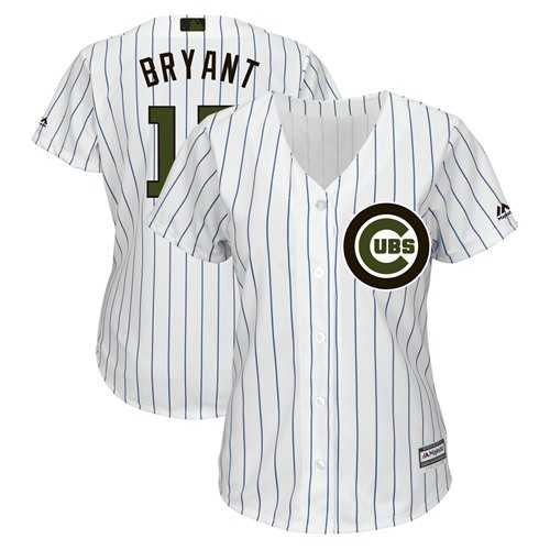 Women's Chicago Cubs #17 Kris Bryant White(Blue Strip) 2018 Memorial Day Cool Base Stitched MLB Jersey