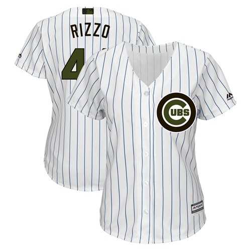 Women's Chicago Cubs #44 Anthony Rizzo White(Blue Strip) 2018 Memorial Day Cool Base Stitched MLB Jersey