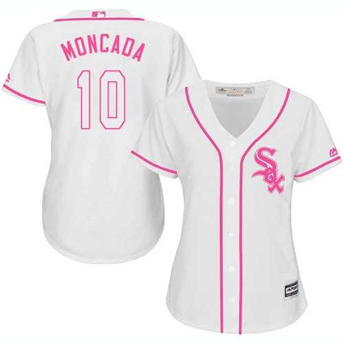 Women's Chicago White Sox #10 Yoan Moncada White Pink Fashion Stitched MLB Women's Chicago White Sox #10 Yoan Moncada White Pink Fashion Stitched MLB