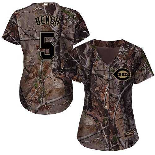 Women's Cincinnati Reds #5 Johnny Bench Camo Realtree Collection Cool Base Stitched MLB