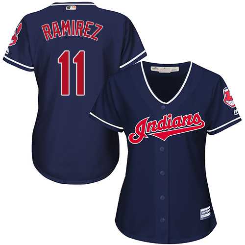 Women's Cleveland Indians #11 Jose Ramirez Navy Blue Alternate Stitched MLB Jersey