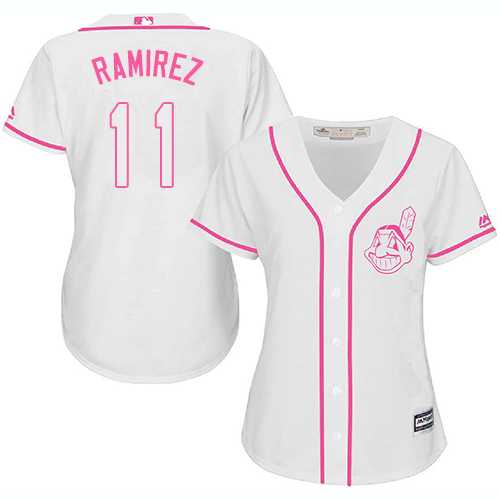 Women's Cleveland Indians #11 Jose Ramirez White Pink Fashion Stitched MLB Jersey