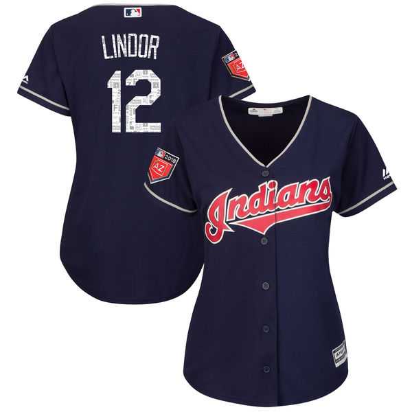 Women's Cleveland Indians #12 Francisco Lindor Majestic Navy 2018 Spring Training Cool Base Player Jersey